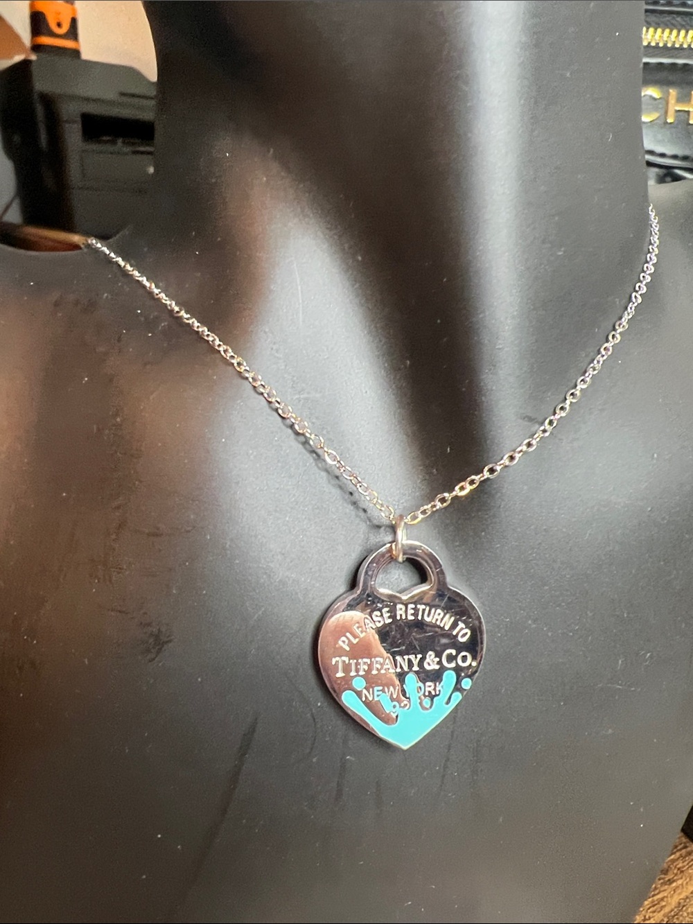 Silver Stainless Steel with Blue Paint splash  Heart  Accent